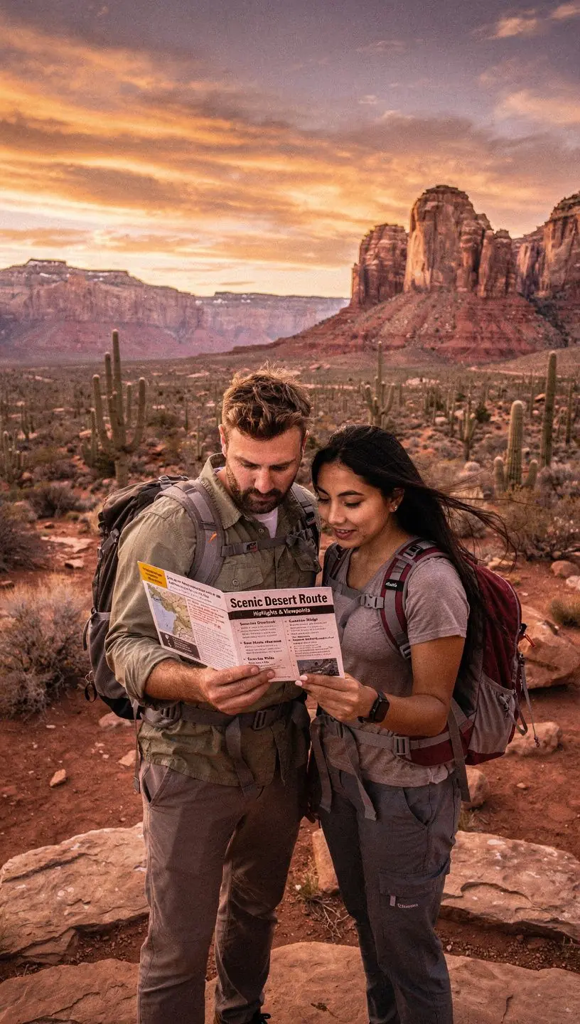 Karta trasy z zaznaczonymi atrakcjami turystycznymi